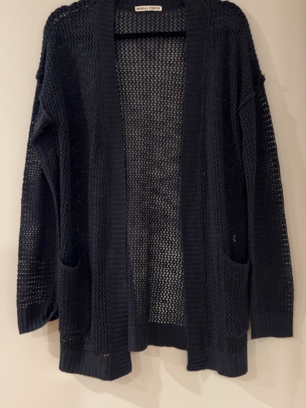 Moral Fiber Navy Open-Weave Pocketed Cardigan